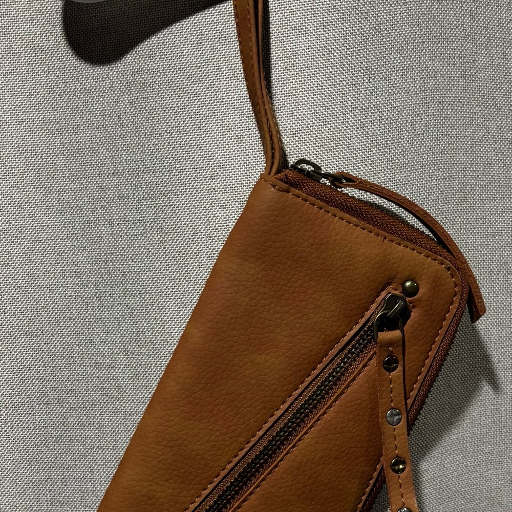Free People Brown Vegan Leather Wristlet with Zipper